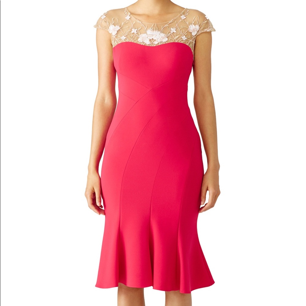 Marchesa Notte Pink Embroidered Flutter Dress